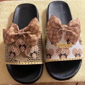 Customized faux leather Gucci slides